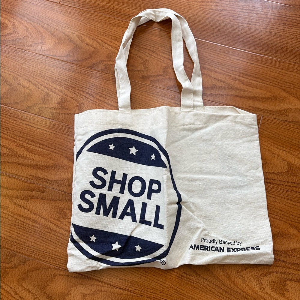American Express "SHOP SMALL" Canvas Tote Bag | Cream & Navy | 100% Cotton | New